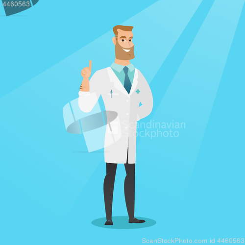 Image of Doctor showing finger up vector illustration.