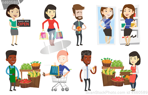 Image of Vector set of shopping people characters.