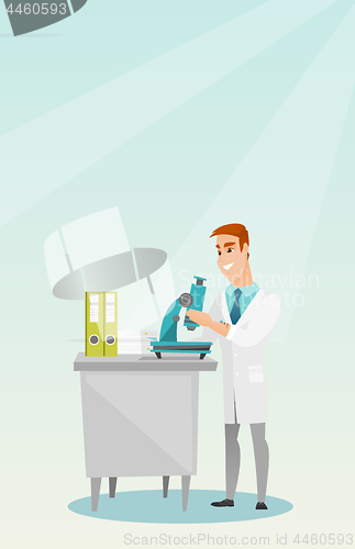 Image of Laboratory assistant with a microscope.