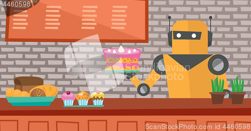 Image of Robot waiter working at pastry shop.