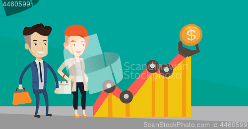 Image of Business profit chart with robotic arm.