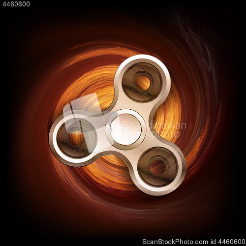 Image of Fidget spinner in spin fire isolated on black background.