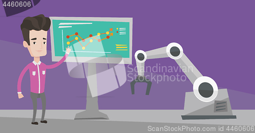Image of Businessman and robot giving business presentation