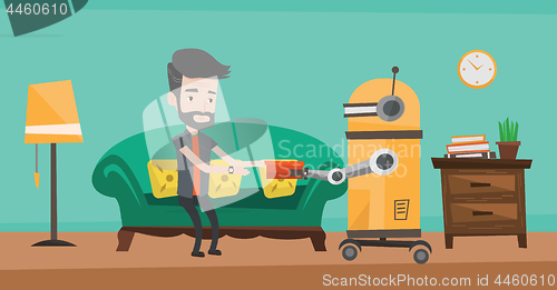 Image of Robot assistant bringing food to an elderly man.