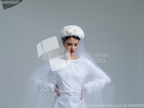 Image of young bride in a wedding dress with a veil