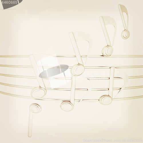 Image of music notes  background. 3D illustration. Vintage style