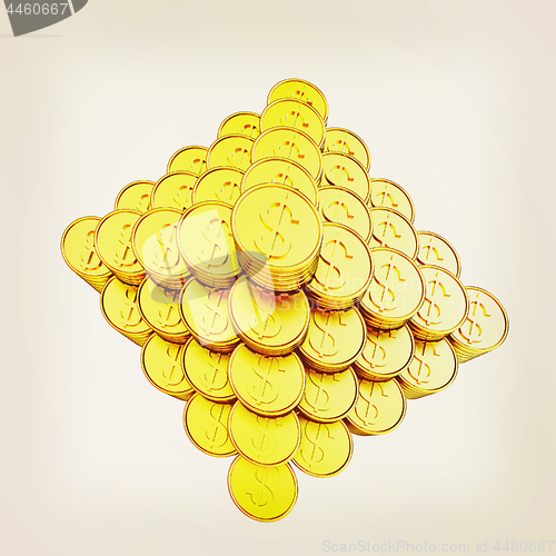 Image of pyramid from the golden coins. 3d illustration. Vintage style