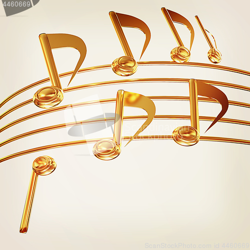 Image of music notes  background. 3D illustration. Vintage style