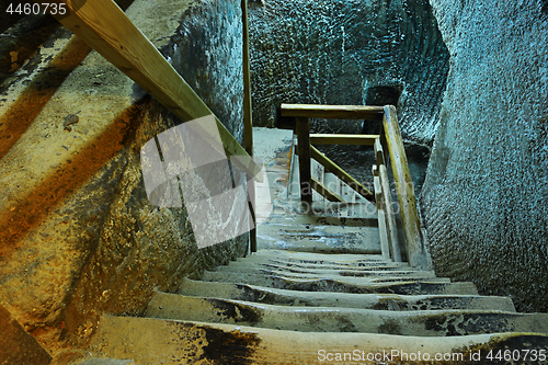 Image of wooden stairs in salt mine