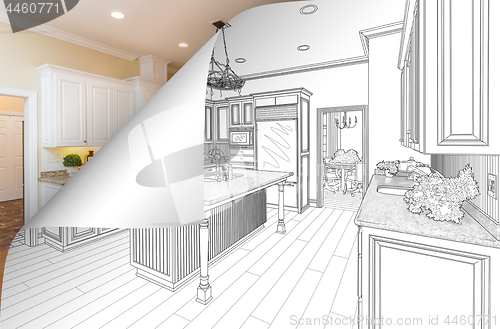 Image of Kitchen Drawing Page Corner Flipping with Photo Behind