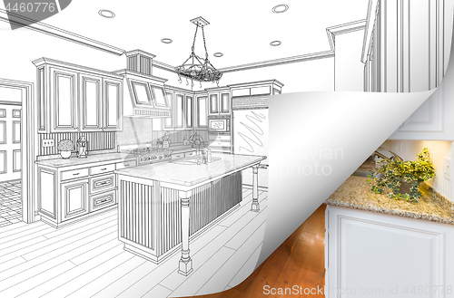 Image of Kitchen Drawing Page Corner Flipping with Photo Behind