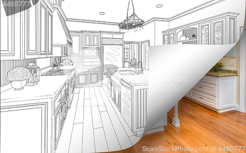 Image of Kitchen Drawing Page Corner Flipping with Photo Behind