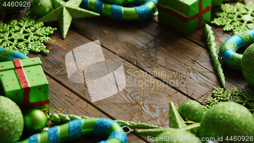 Image of Decorative balls and stars laid in circle