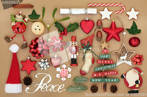 Image of Peace Sign and Christmas Decorations