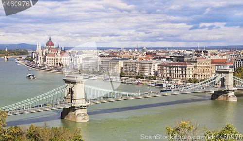 Image of Panoramic view of Budapest with Parliament and Chain Bridge