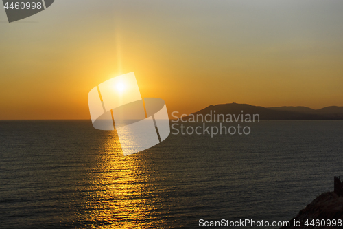 Image of Beautiful sunset on smooth Black sea in summer