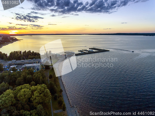 Image of Aerial view of city port in lake harbour