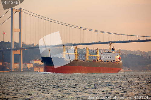 Image of A cargo ship in the Bosphorus, Istanbul, Turkey.