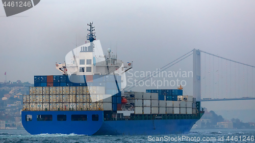 Image of Container ship in the Bosphorus Strait. Istanbul, Turkey.