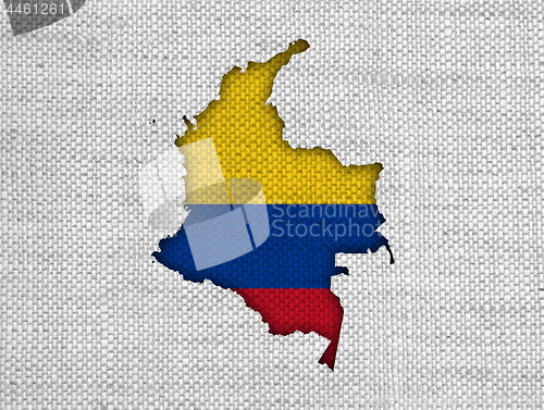 Image of Map and flag of Colombia on old linen