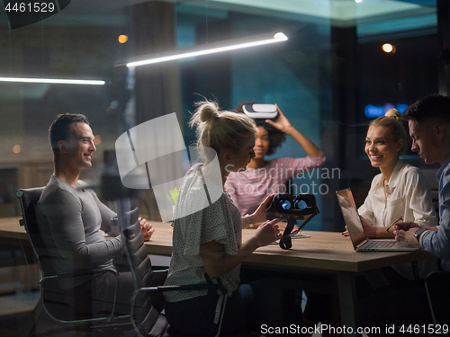 Image of Multiethnic Business team using virtual reality headset