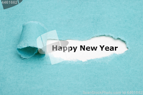 Image of Happy New Year Torn Blue Paper Greeting Card