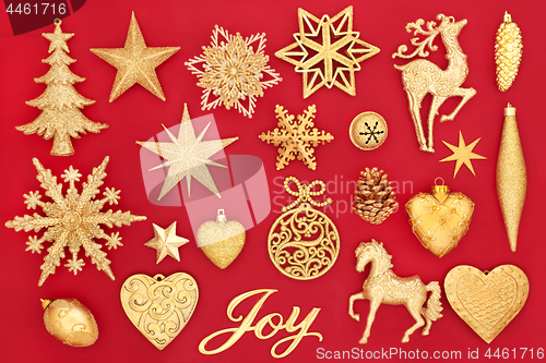 Image of Christmas Gold Joy Sign and Decorations