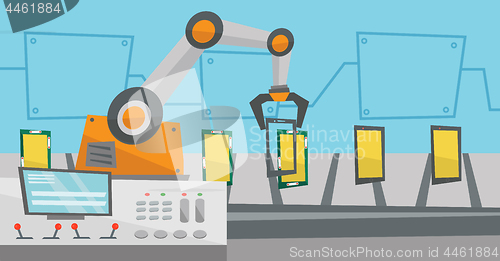 Image of Automated robotic production line of smartphones.