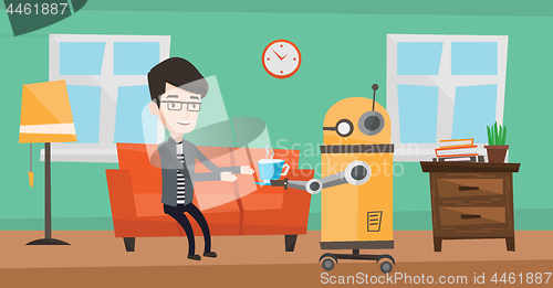 Image of Domestic robot brings cup of coffee to his owner.