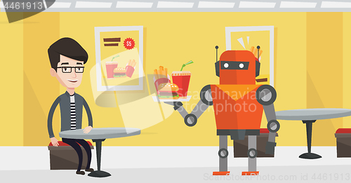 Image of Robot making coffee for a client at coffee shop.