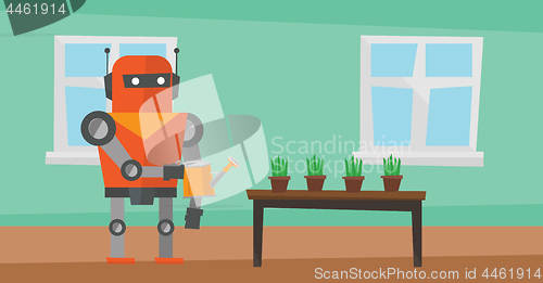 Image of Robot housekeeper watering flowers.