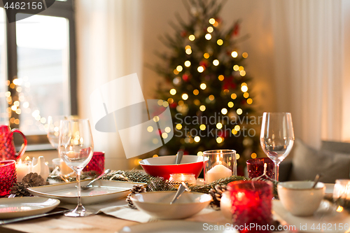 Image of table served for christmas dinner at home