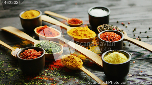 Image of Bowls and spoons with spices