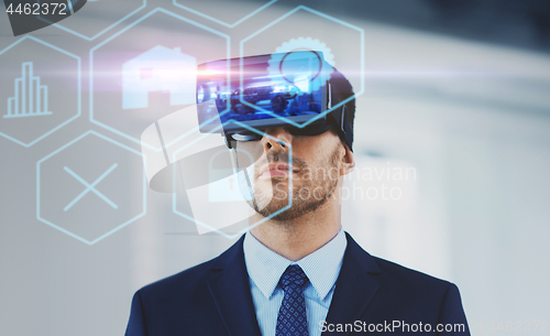 Image of businessman with virtual reality headset at office