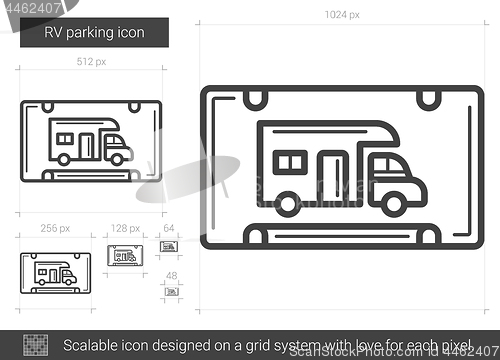 Image of RV parking line icon.