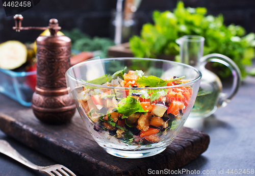 Image of fried eggplant and red pepper