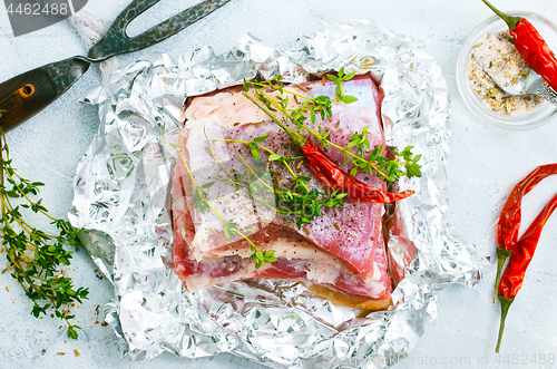 Image of raw meat in foil