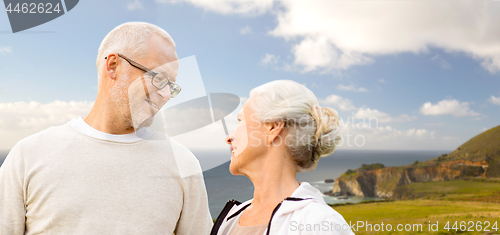 Image of happy senior couple over big sur coast