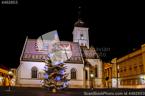 Image of Advent in Zagreb - Christmas tree in front St. Mark's Church