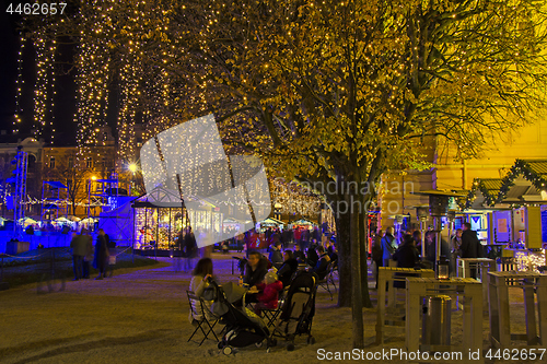 Image of Advent in Zagreb - King Tomislav Square Night wiev at the time o