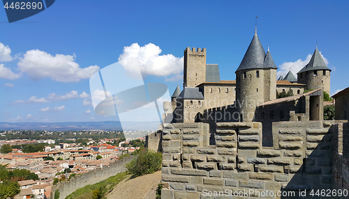 Image of Medieval castle of Carcassonne and panorama of lower town