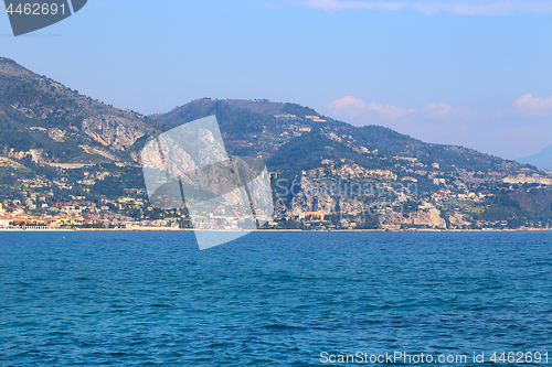 Image of Beautiful sea view of Menton on the French Riviera, border of Fr