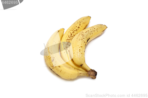 Image of Ripe yellow bananas on white background