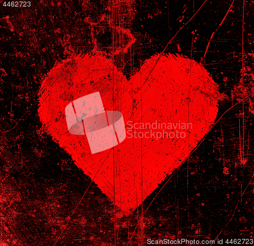 Image of Abstract scratches black background with bright red heart