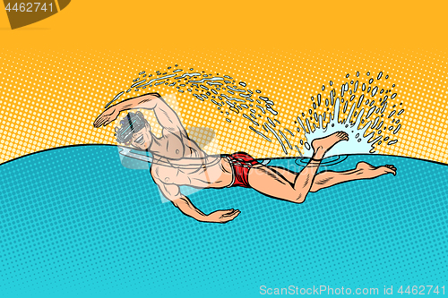 Image of virtual reality glasses man swimmer swims