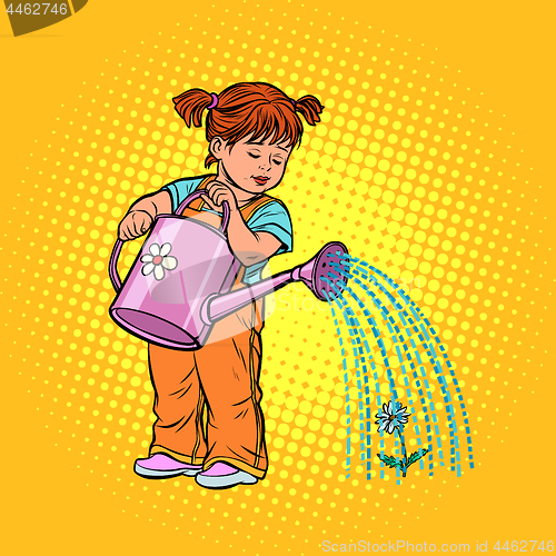 Image of Girl watering can watering a flower