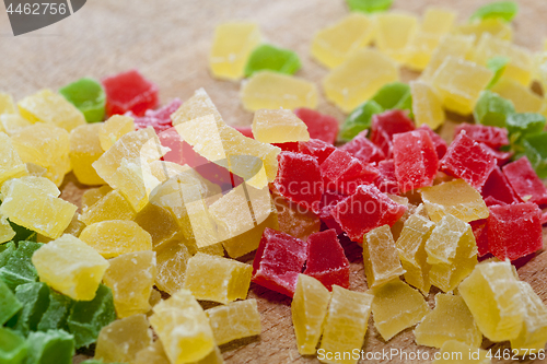 Image of colored candied fruits, close-up