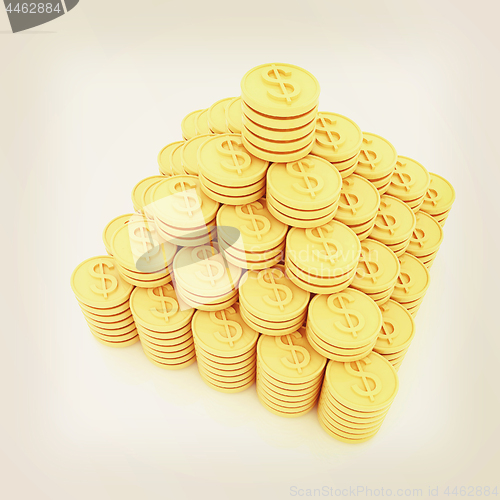 Image of pyramid from the golden coins. 3d illustration. Vintage style