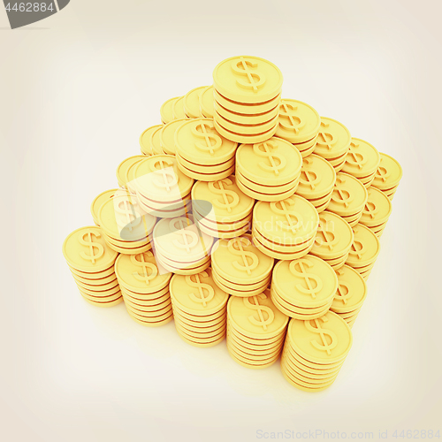 Image of pyramid from the golden coins. 3d illustration. Vintage style