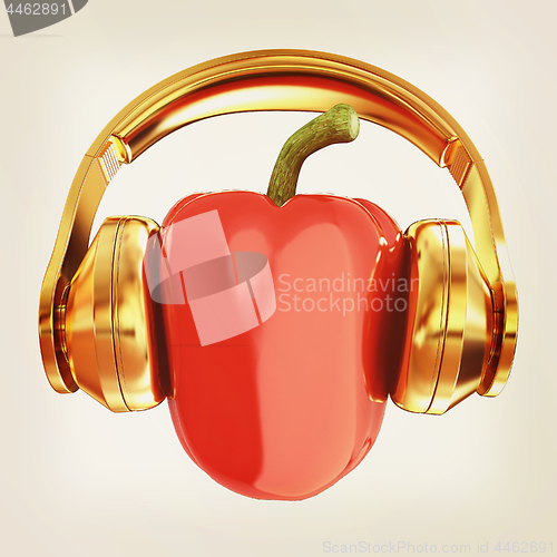 Image of Bell peppers with headphones on a white background. 3d illustrat